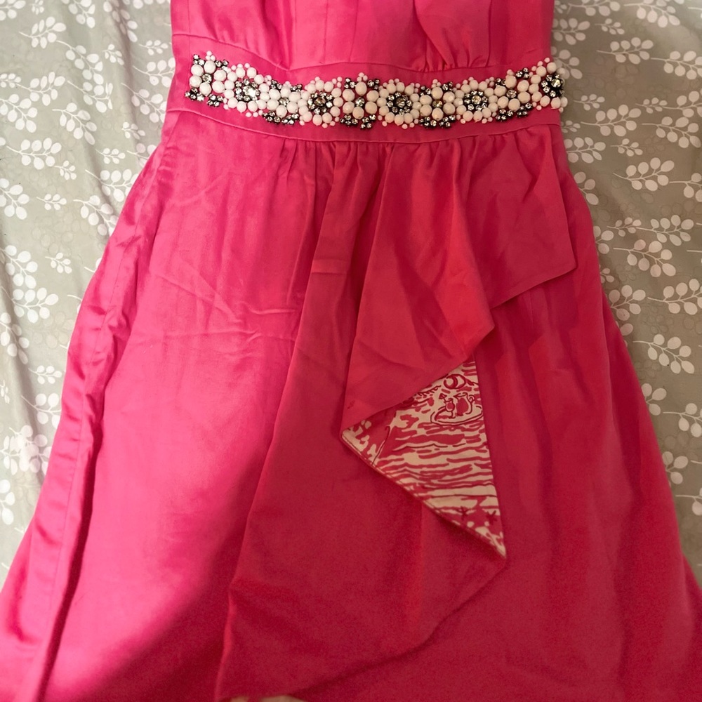 Lilly Pulitzer hot pink mini dress with a cocktail print on lining, size 00